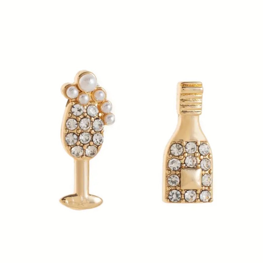NWT Champagne bottle glass 18k gold plated earrings new years bachelorette bride